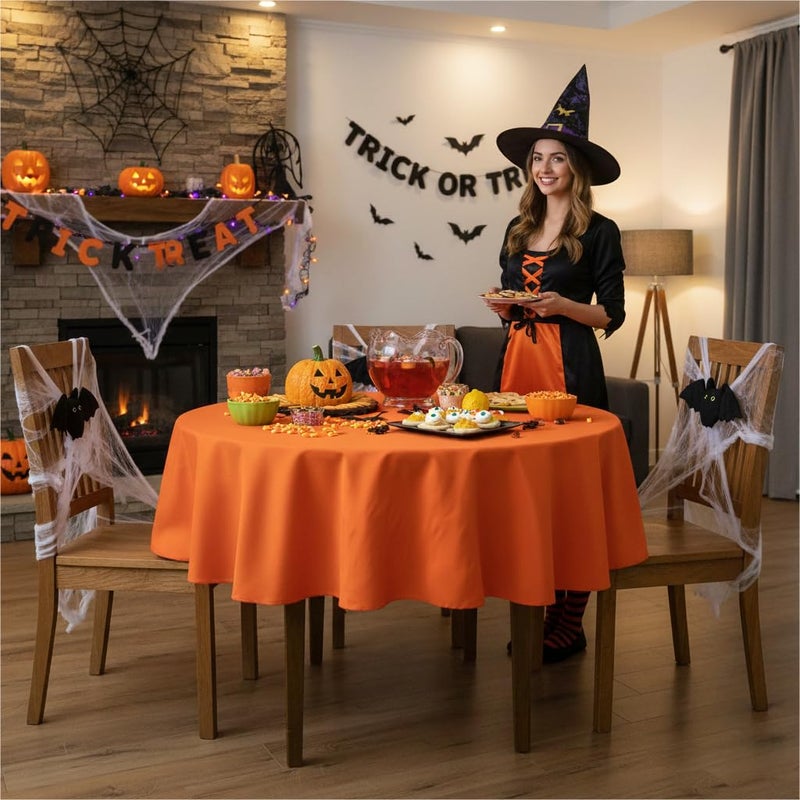 sancua Round Tablecloth - 60 Inch - Water Resistant Spill Proof Washable Polyester Table Cloth Decorative Fabric Table Cover for Dining Tables, Buffet Parties and Camping, Orange - Image 2